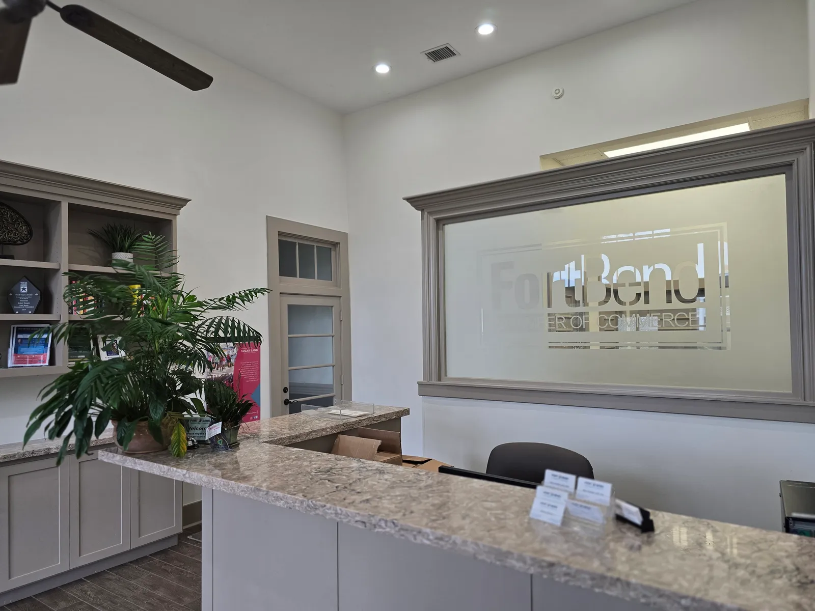 Freshly repainted commercial lobby interior in Sugar Land, TX by The Proud Paintbrush