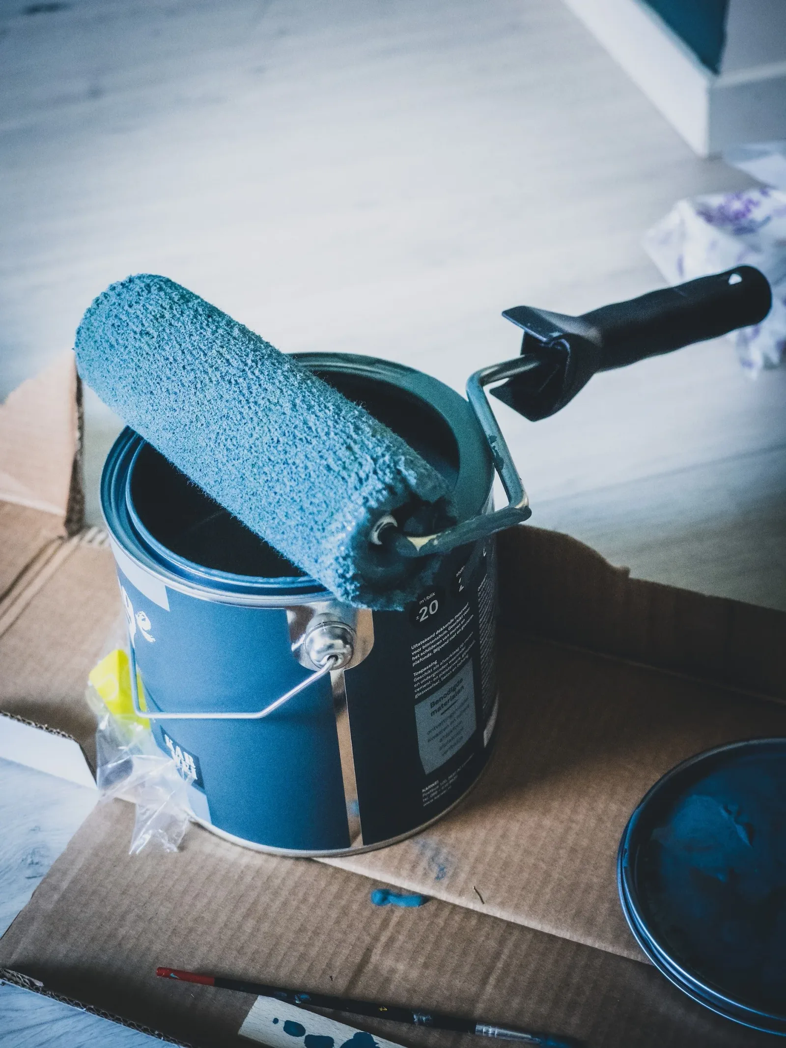 blue paint roller