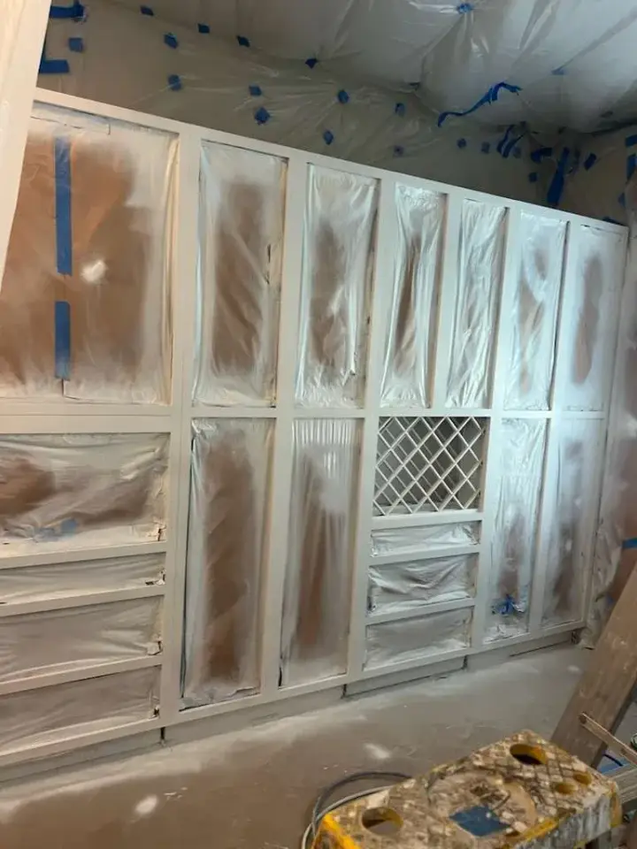 Cabinet painting process masking topcoat katy TX