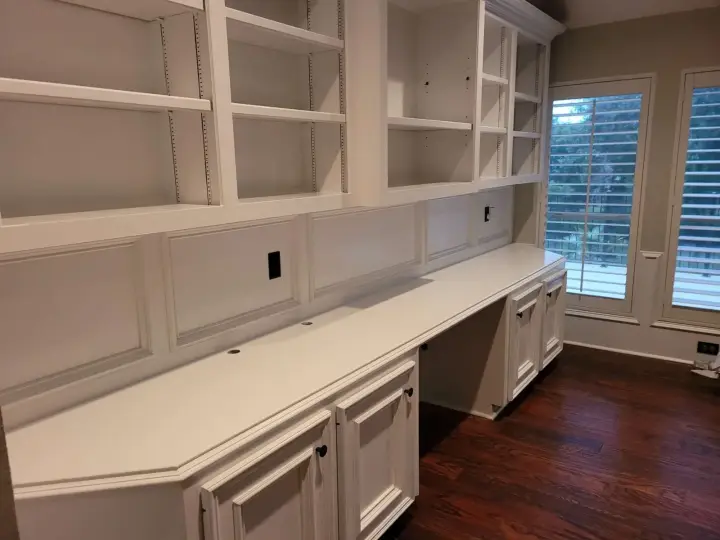 Cabinet painting sugar land the proud paintbrush white built in office cabinets