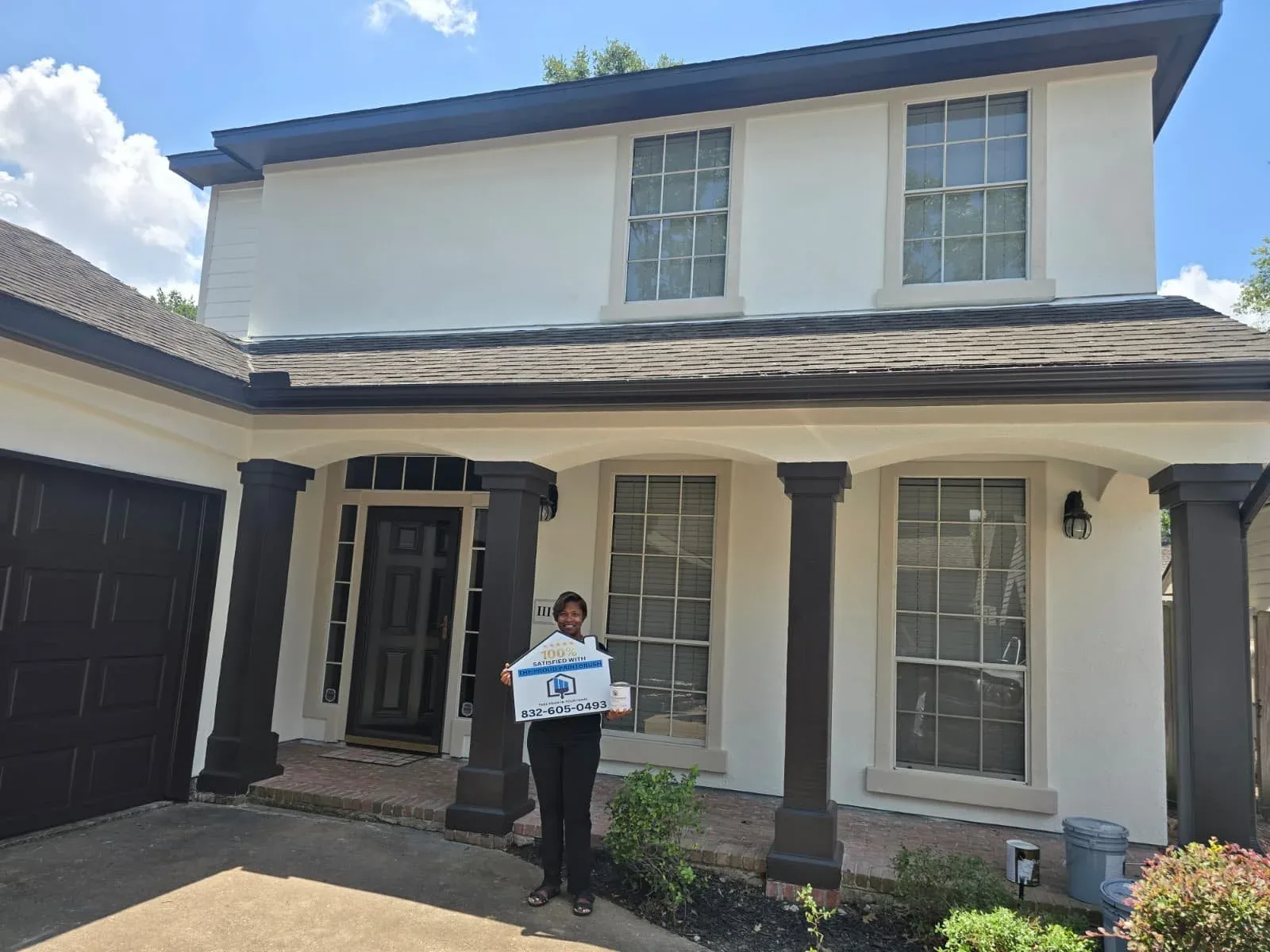Freshly painted white stucco home exterior repaint in Richmond, TX by The Proud Paintbrush